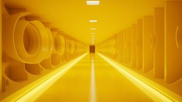 AI generated Empty yellow  tunnel. Technology futuristic background. photo