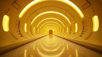 AI generated Empty yellow  tunnel. Technology futuristic background. photo