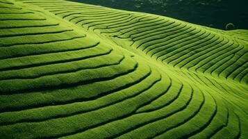 AI generated Green tea plantation, top view texture photo