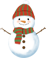 Snowman with knitted red green stripy hat and scarf. Happy Snowman illustration. Christmas decoration. png