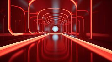 AI generated Empty red futuristic tunnel. Technology Design. photo