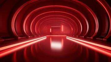 AI generated Empty red futuristic tunnel. Technology Design. photo