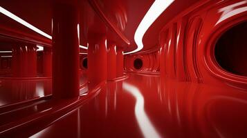 AI generated Empty red futuristic tunnel. Technology Design. photo