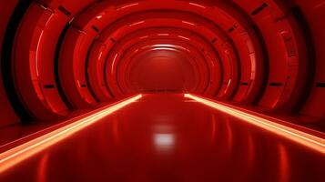 AI generated Empty red futuristic tunnel. Technology Design. photo