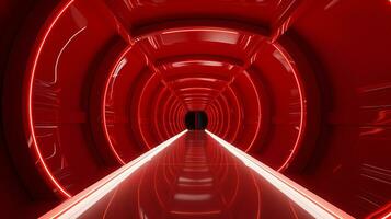 AI generated Empty red futuristic tunnel. Technology Design. photo