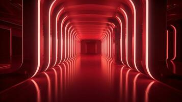 AI generated Empty red futuristic tunnel. Technology Design. photo