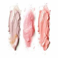 AI generated Pink makeup smears on white background. Brushstroke acrylic smear photo