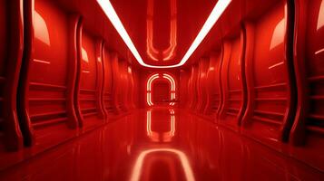 AI generated Empty red futuristic tunnel. Technology Design. photo