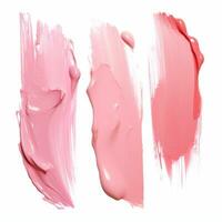 AI generated Pink makeup smears on white background. Brushstroke acrylic smear photo