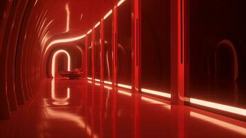 AI generated Empty red futuristic tunnel. Technology Design. photo
