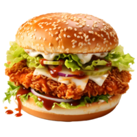 gourmet kyckling hamburgare, Krispig, färsk, och såsad till fulländning, ai genererad png