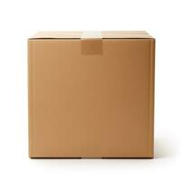 AI Generated A large closed cardboard box isolated on a white background, front view photo