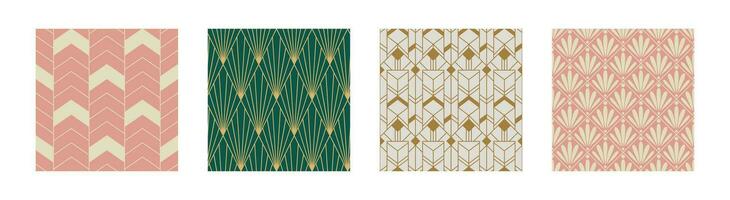 conjunto de Clásico Arte deco sin costura modelo. línea Arte geométrico oro formas moderno adornos vector ilustración. gatsby retro elegante antecedentes para tela, fondo de pantalla o envase