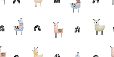 sin costura modelo con alpaca. dibujos animados llama modelo. lama interminable antecedentes en transparente png