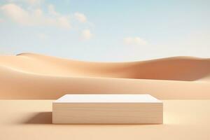 3D Realistic Podium on Desert Sand Beach Background. AI Generative photo