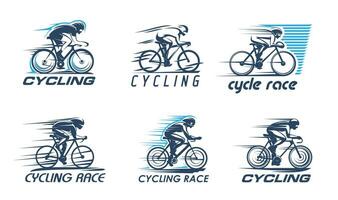 ciclismo deporte íconos con bicicleta corredor siluetas vector