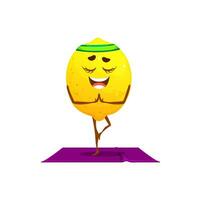 Cartoon lemon character on yoga, vector citrus