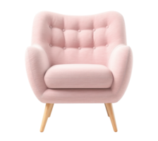 eleganta skandinavisk stil fåtölj med plysch, rosa klädsel, trä- ben, perfekt för modern Hem interiör. vardagsrum stol på transparent bakgrund. skära ut möbel. främre se. png. ai genererad png