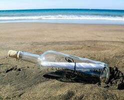 message in a bottle on the beach photo