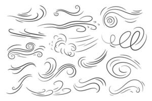 Doodle air wind motions isolated vector swirls set