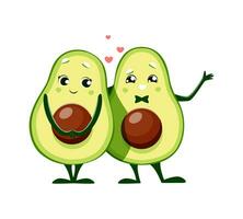 Cartoon kawaii Mexican avocado characters in love vector