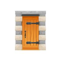 Medieval castle wooden door gate with stone arch vector