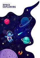 Space landing page, poster flyer, cartoon universe vector