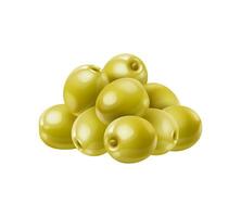 Realistic raw green olives stack, extra virgin oil vector