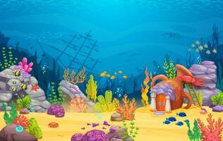juego nivel dibujos animados submarino paisaje con casa vector
