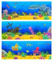 Arcade game level, cartoon underwater landscape vector