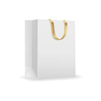 White paper shopping bag with golden handle mockup vector