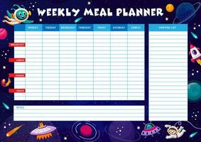 Weekly meal planner. Space, alien and astronaut vector