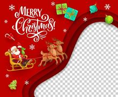 Navidad papel cortar tarjeta con Papa Noel en trineo vector