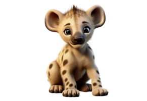 Cute realistic cartoon cub hyena. 3D mascot character. AI generative. png