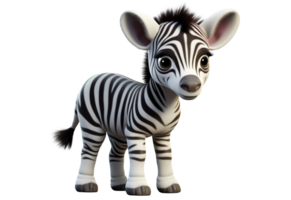 Cute realistic cartoon cub zebra. 3D mascot character. AI generative. png