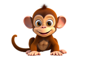 Cute realistic cartoon cub monkey chimpanzee. 3D mascot character. AI generative. png