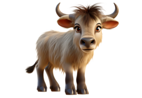 Cute realistic cartoon cub wildebeest. 3D mascot character. AI generative. png