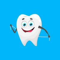 Cartoon tooth with dental floss, happy and smiling vector