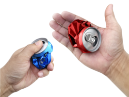 Compressed cans in hand, transparent background png