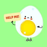 Sick Egg asks for help character. Vector hand drawn cartoon kawaii character illustration icon. Isolated on green background. Suffering unhealthy Egg character concept