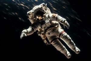 Astronaut is floating in space on a bokeh style background with Generative AI photo