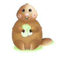 aguarela marmota desenho animado segurando alface png