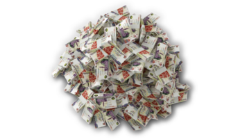 Top view of Big pile of 200 Egyptian pound notes. A lot of money isolated on transparent background. 3d rendering of bundles of cash png