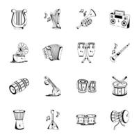 Music Devices and Folk Instruments Glyph Icons vector