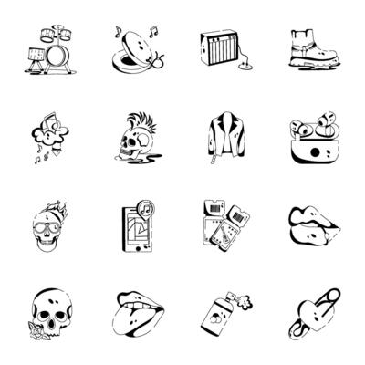 Rock Music and Devices Glyph Icons