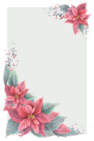 Aquarell gemalt Karte von rot Weihnachtsstern, Pulcherrima Blumen und Blätter mit Spritzer. traditionell Pflanze zum Weihnachten oder Neu Jahr, Winter, Urlaub feiern drucken Design. png