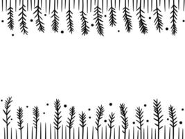 Christmas pattern with fir branches and toys. Sketched holiday garlands and decorations isolated on white background. Hand drawn vector illustration