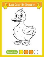 Color by number coloring page printable activity With Cute Duck vector