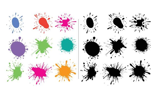 Colorful abstract ink paint splatter set