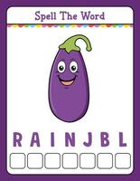 ortografía palabra lucha juego educativo actividad para niños con palabra brinjal vector